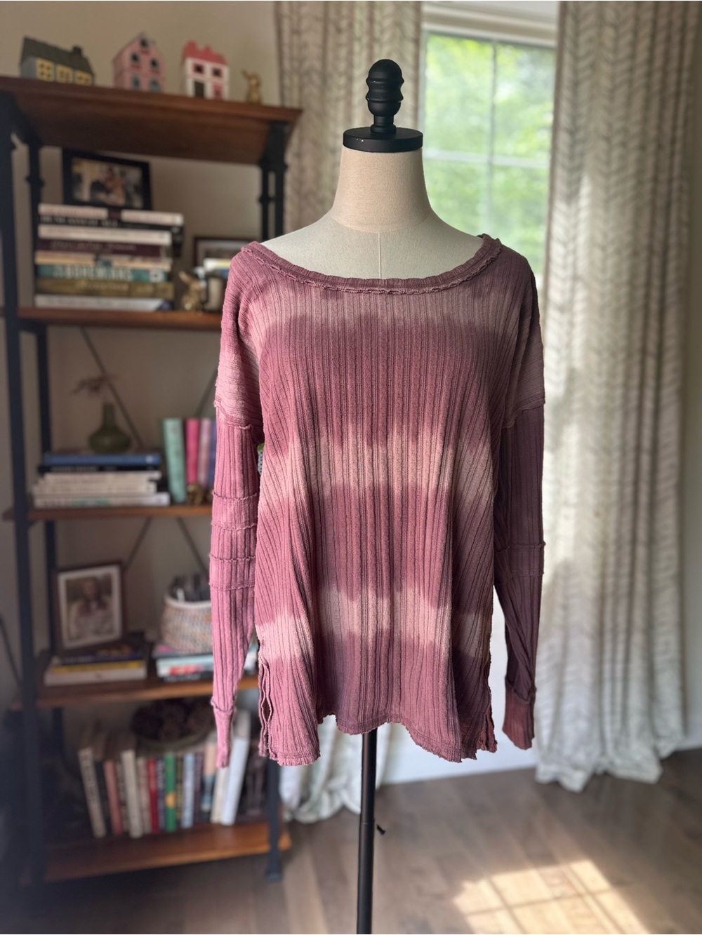 We The Free Ribbed Tie-Dye Long-Sleeve Top in Mauve (dusty rose)and Light Mauve